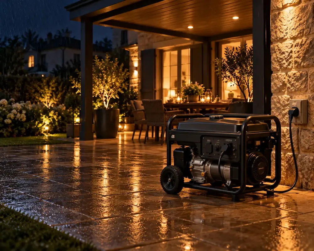 Générateur à essence portable installé à l’extérieur